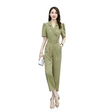 2022夏季新款简约气质西装翻领腰部双排扣装饰休闲连体裤，女装连体裤，艾尚靓装