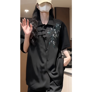 量大优 供视频 新风竹叶刺绣花冰丝短袖衬衫男 CP54-特p33图片