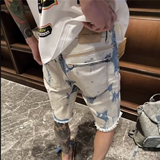 夏季新款美式短裤男潮牌设计感小众宽松青少年运动休闲五分裤子，男装牛仔裤，星座506A