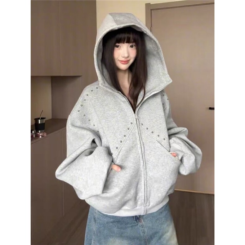 【有货】DB802-批70春秋季杜宾犬无耳铆钉连帽卫衣男女宽松外套,女装短外套,星座603-2