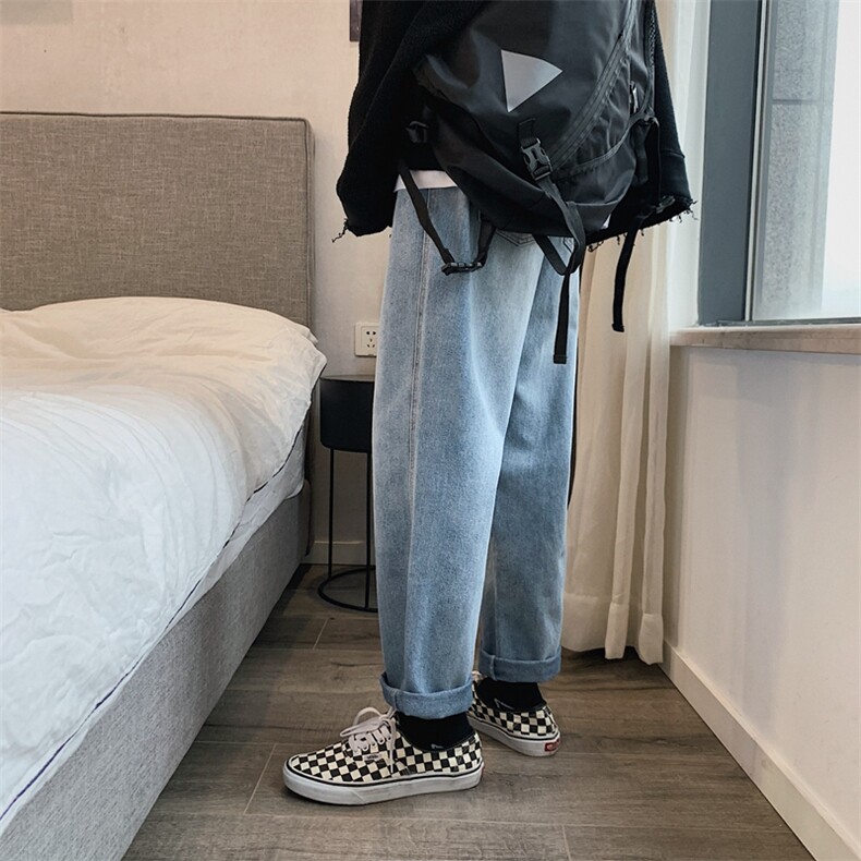 送腰带秋夏港风阔腿牛仔裤男老爹裤宽松直筒中性牛仔裤kz01,男装牛仔裤,星座1008