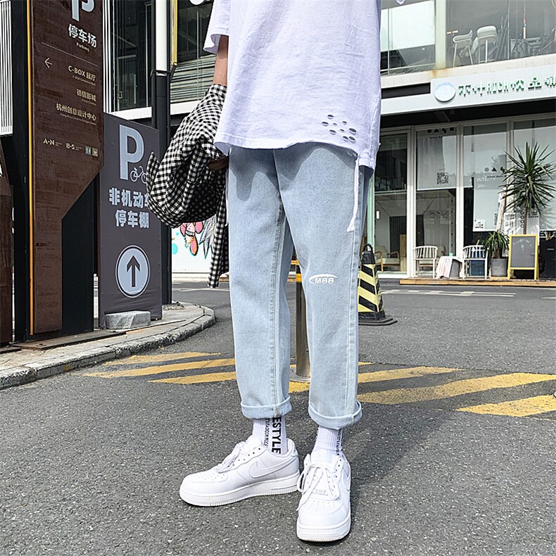男装夏季新品男士潮流牛仔裤百搭阔腿裤宽松九分裤男N50,男装牛仔裤,星座1008