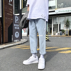 男装夏季新品男士潮流牛仔裤百搭阔腿裤宽松九分裤男N50，男装牛仔裤，星座1008