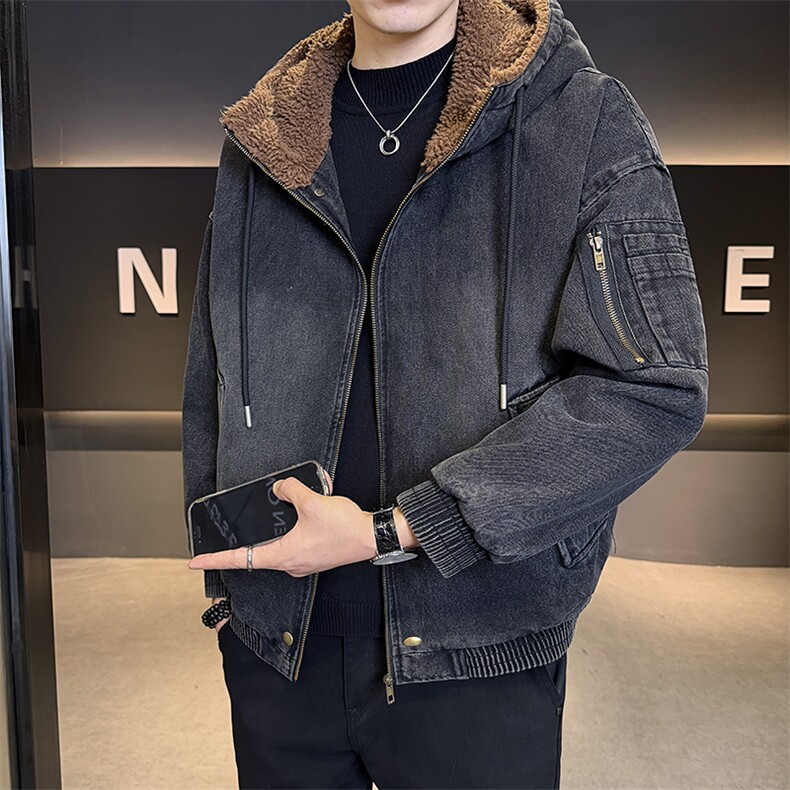 冬款羊羔毛外套男加绒加厚牛仔夹克男士连帽上衣B317/J615/P175,男装夹克,电商B317