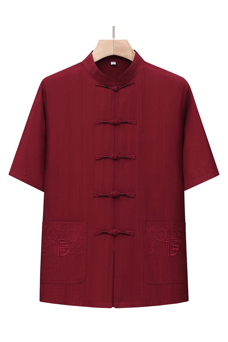 风唐装棉麻短袖衬衫套装男士夏装太极服宽松套装TRA301-P105,男装T恤,星座1105-3