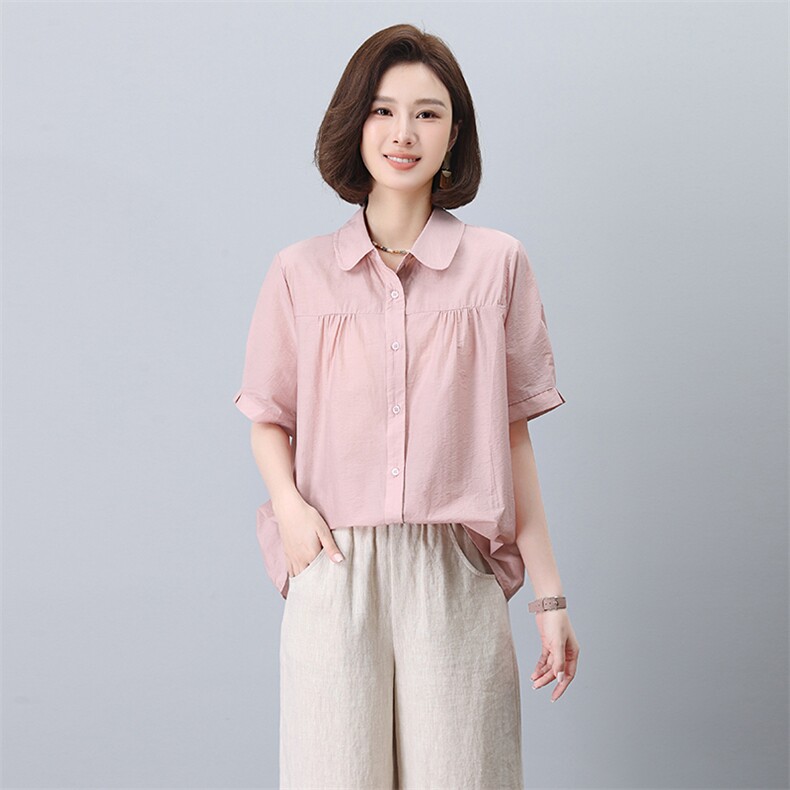 短袖女衬衫夏季2026新款别致漂亮雪纺衫宽松遮肚子妈妈上衣,女装衬衫,板酷