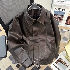 机车皮衣外套男宽松潮牌春秋季缉明线PU皮夹克7888P88，男装夹克，星座410-2
