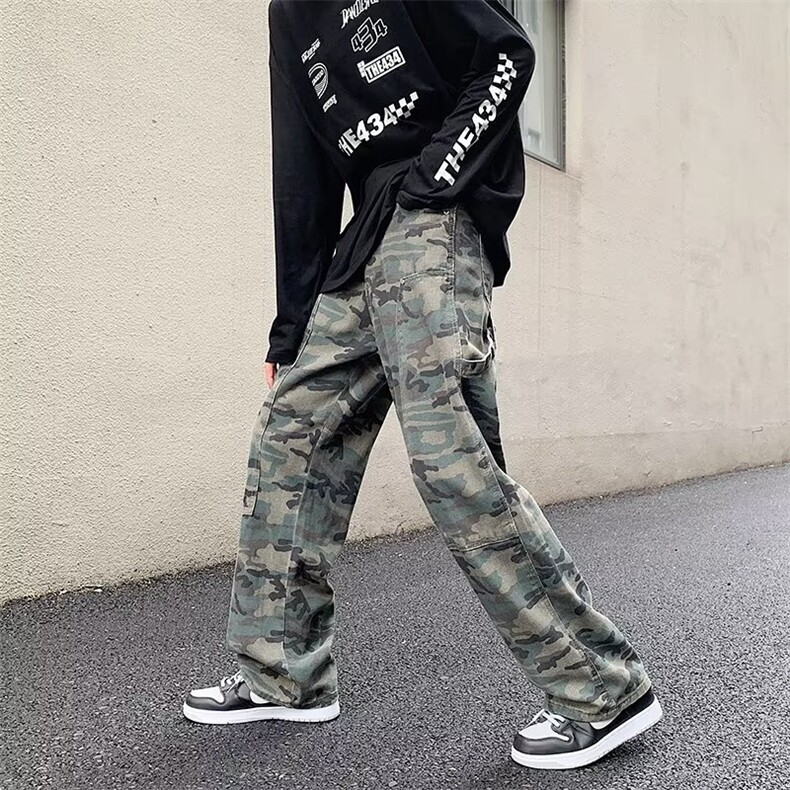 牛仔裤男秋季潮大码休闲裤子高街迷彩裤N374P42图片