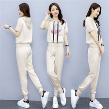 休闲套装女2021年夏季新款时尚印花百搭长裤两件套，女装套装/套裙，艾尚靓装