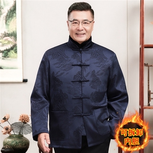 主推现货中老年婚宴喜庆唐装冬加绒可拆卸内胆爷爷风唐装外套图片