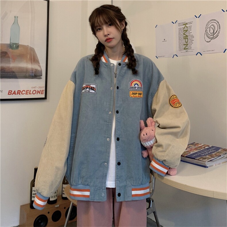 加绒加厚灯芯绒外套秋冬季甜酷风设计感棒球服-E231-P65,女装短外套,星座911-2(原星座613-2）