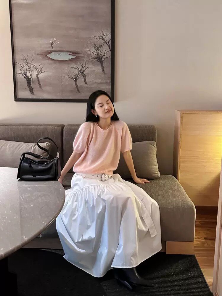 韩版女套头圆领卷边宽松百搭打底短袖,女装T恤,圣旺供货