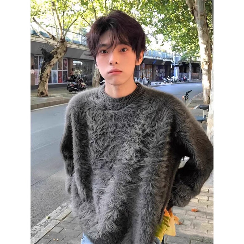 水貂毛软糯毛衣男女潮高级慵懒风针织打底衫秋冬外套LY10088-P50,男装T恤,星座1008