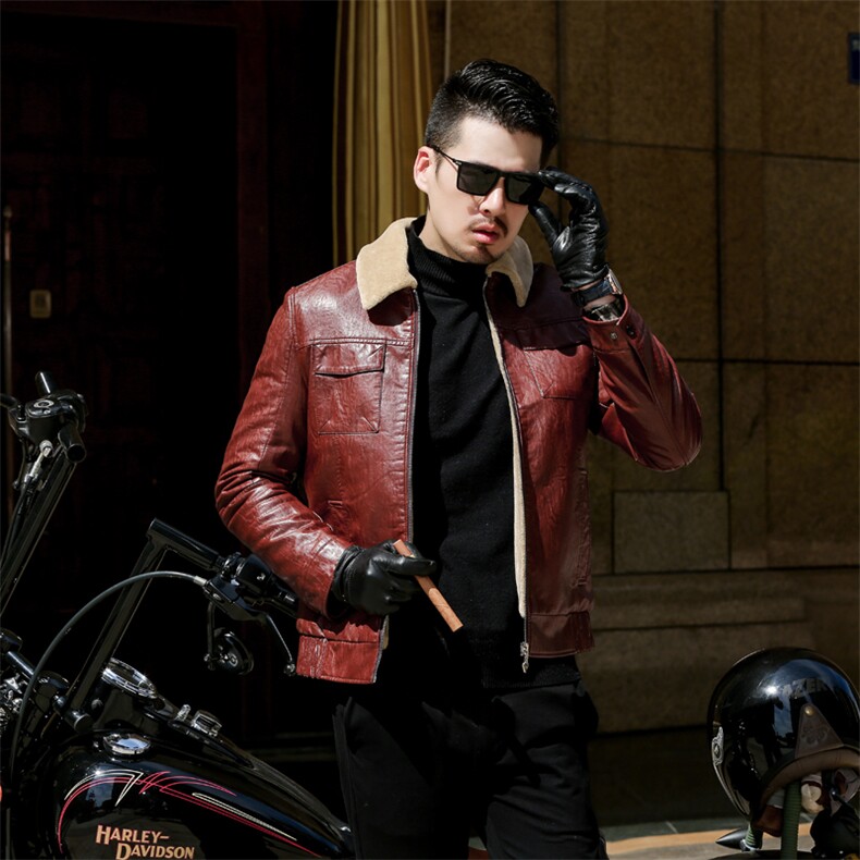 中年商务休闲纯色毛皮衣男装秋冬季新款宽松免烫纯色外套时尚上衣，男装皮衣，电商B212（原钱塘6029）