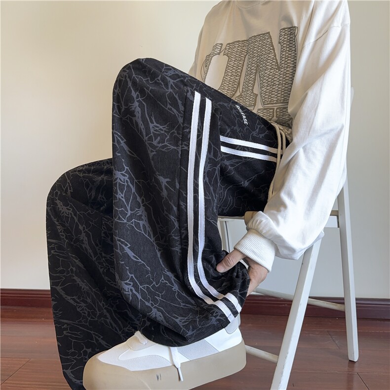 抖音品质秋季新款条纹灯芯绒宽松休闲裤B315-K24300-特p35控68,男装休闲裤,电商B315