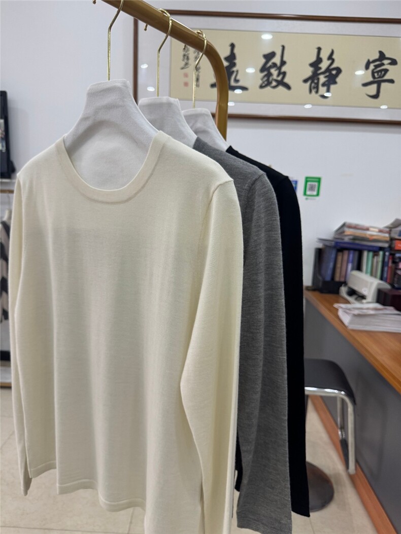 女式极简休闲松弛感圆领长袖,针织衫/毛衣,旭日羊绒