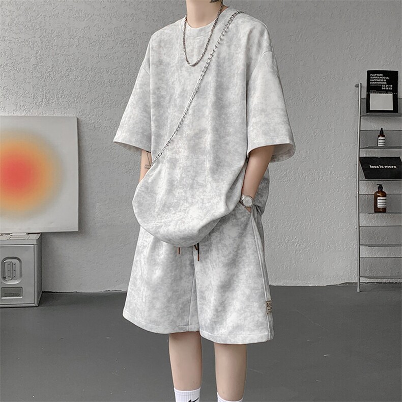 8XL-M青少年扎染短袖t恤休闲运动套装男生夏季宽松大码TZ38001P55,男装T恤,电商B312