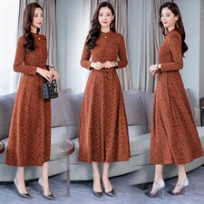 2021年秋季时尚潮流舒适简约个性拼色中长款长袖连衣裙，女装连衣裙，韩宇舍