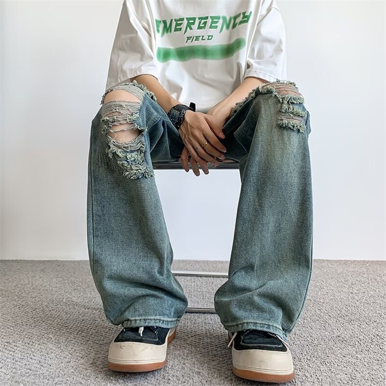 美式高街破洞牛仔裤男士韩版潮流帅气2024秋冬ins长裤RK2182-P45,男装牛仔裤,星座412-3