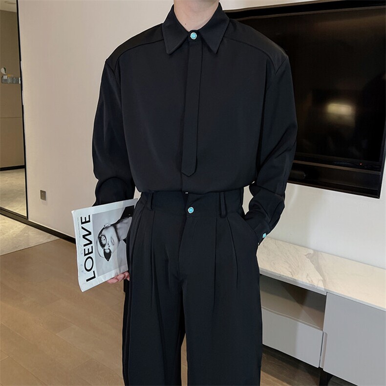 夏季红高级感痞帅绿松石长袖衬衫男宽松休闲衬衣 CS892-P68图片