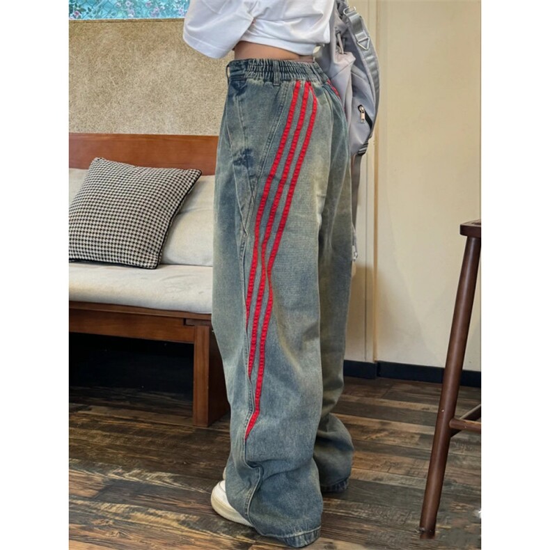 【有货】三条杠条纹牛仔裤男宽松直筒美式复古裤子G8512CC-特P55,男装牛仔裤,星座1007（原301D）