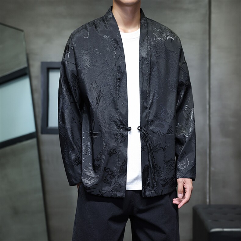 2025秋装新款加厚龙纹夹克开衫外套唐装汉服潮流2512-P50,男装夹克,电商A057B