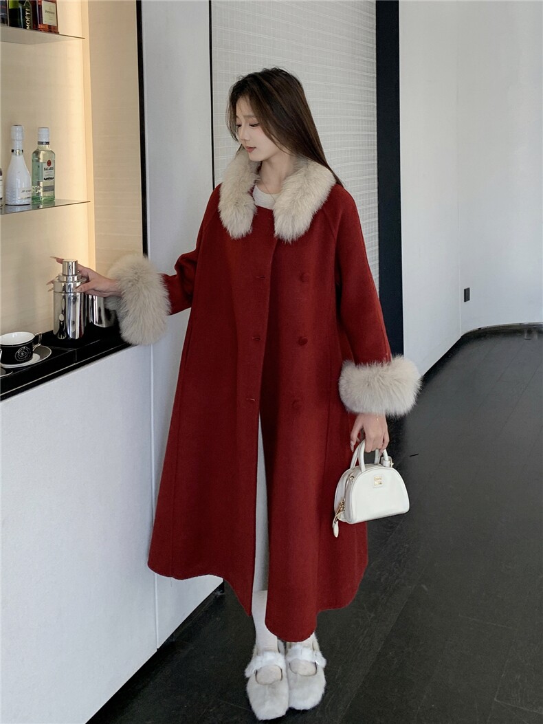 现货新款2177-P450-K669双面羊绒大衣圣诞红,女装双面呢大衣,韩然一族