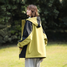 西瓜红撞色冲锋衣女户外三防登山服春秋款工装夹克拼色雪尼尔外套，男装夹克，电商A409-1