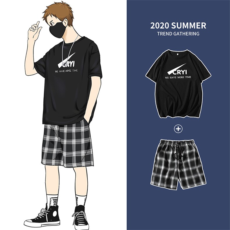 短袖t恤男休闲套装潮牌韩版潮流青少年帅气夏季DS786TP55,男装T恤,电商A102