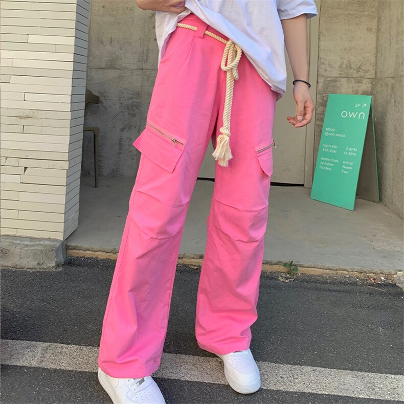 拉绳工装裤学生美式高街复古夏新款宽松阔腿休闲裤男女K4178-P43,男装牛仔裤,星座412-3