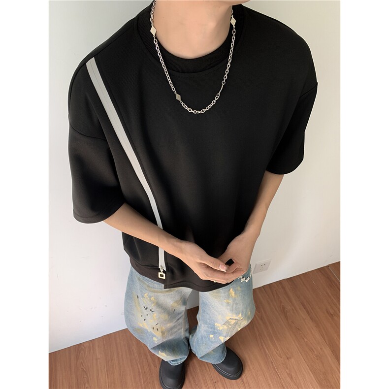 时装周夏季拉链撞色开叉圆领设计款男装短袖T恤夏装半袖S414-特33图片
