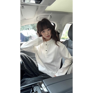 抖音得物品质美式高街重磅曼巴棉拼接cleanfit亨利领卫衣长袖T恤图片