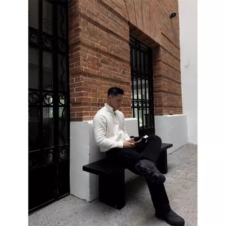 黑色半拉链红边立领针织衫毛衣男秋冬穿搭痞帅硬汉修身内搭打底衫，男装T恤，星座506A