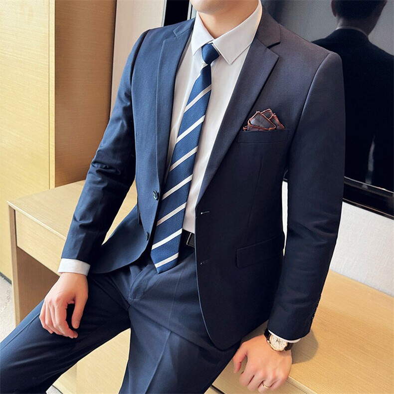 2025新款男士休闲商务两件套西装黑色灰色藏青628-P125,男装西服套装,星座311B