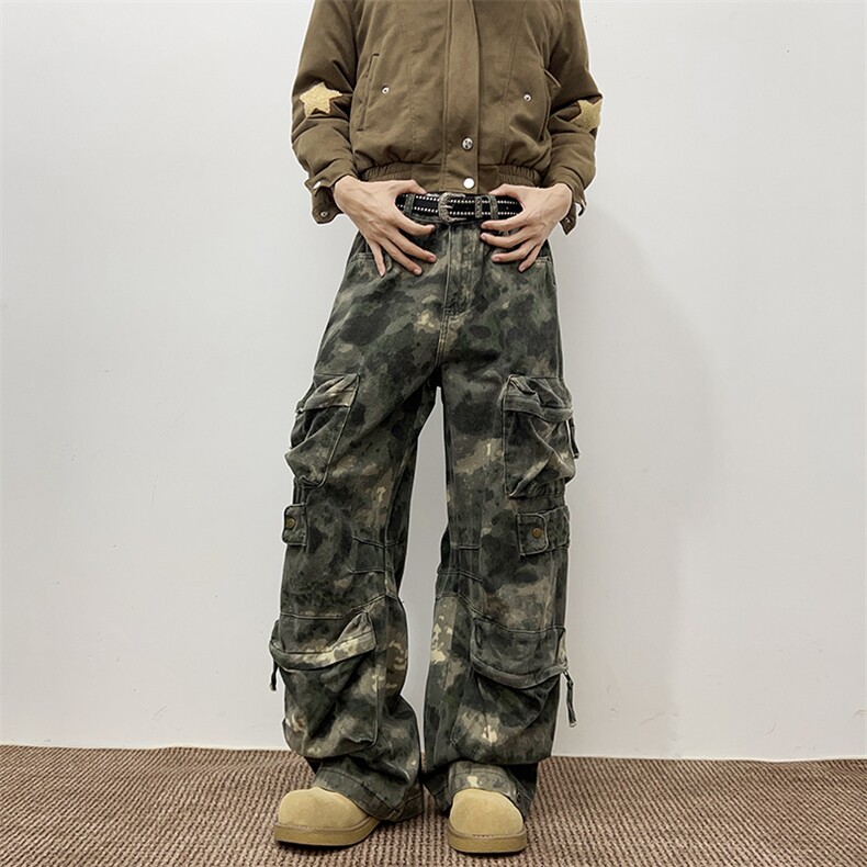 美式复古多口袋迷彩裤潮流休闲设计感宽松牛仔裤,男装牛仔裤,星座410-6（原星座1304-1）