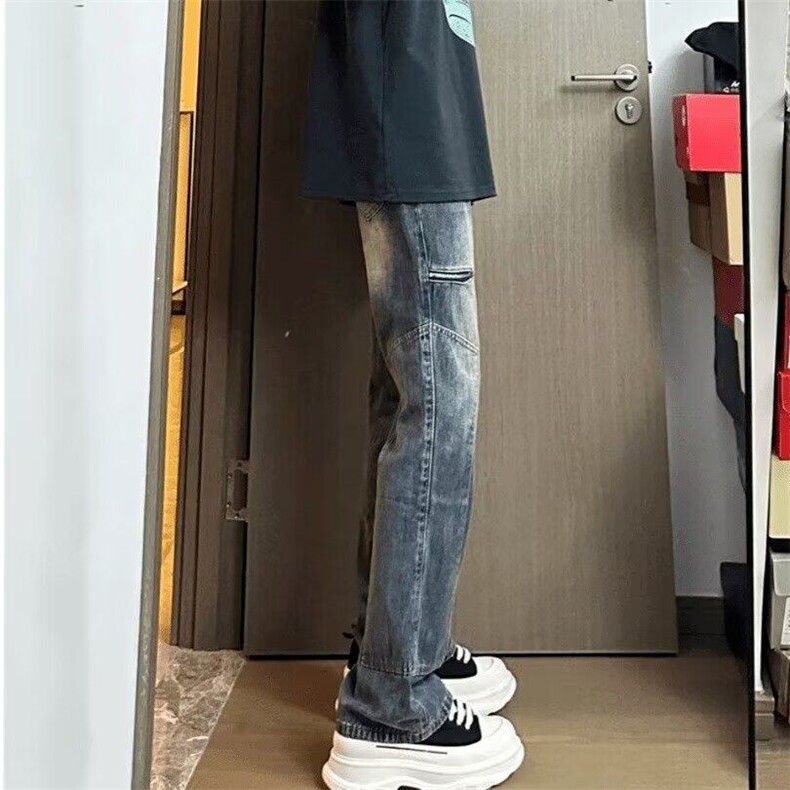 【有货】DT71-P50水洗牛仔裤男简约高级感直筒裤痞帅微喇叭裤,男装牛仔裤,星座603-2
