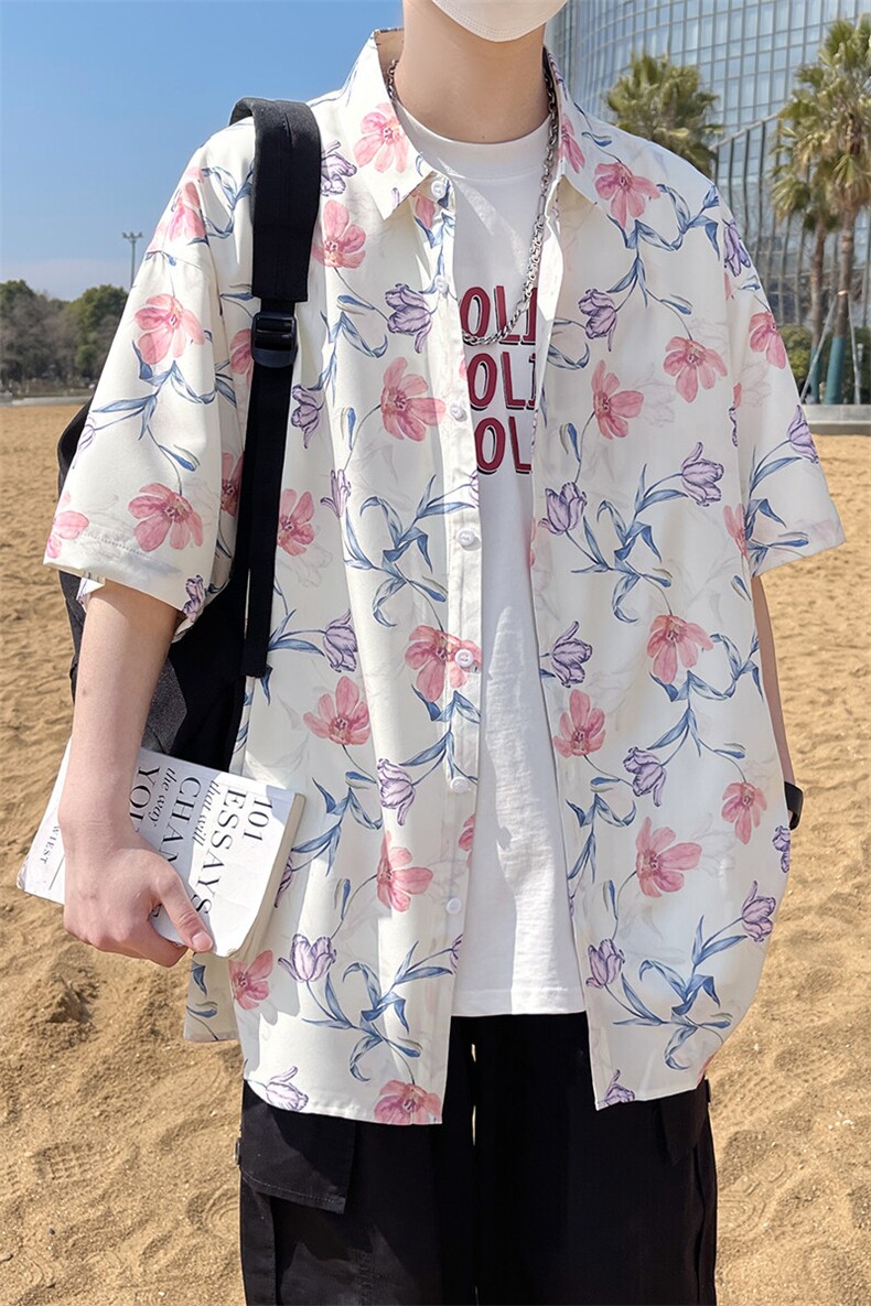精品花衬衫大码男短袖夏季痞帅休闲上衣服外套翻领衬衣A012/P35,男装衬衫,电商A012