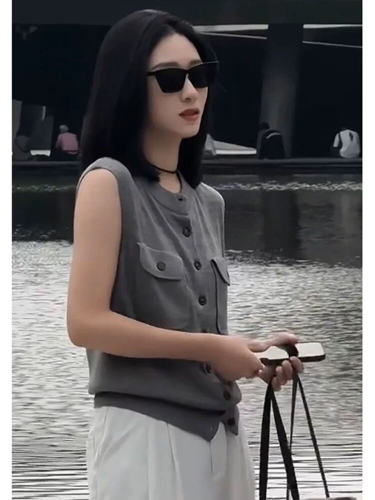 女士天丝轻简时尚舒适百搭双兜坎肩马甲,女装马甲,雪真羊绒