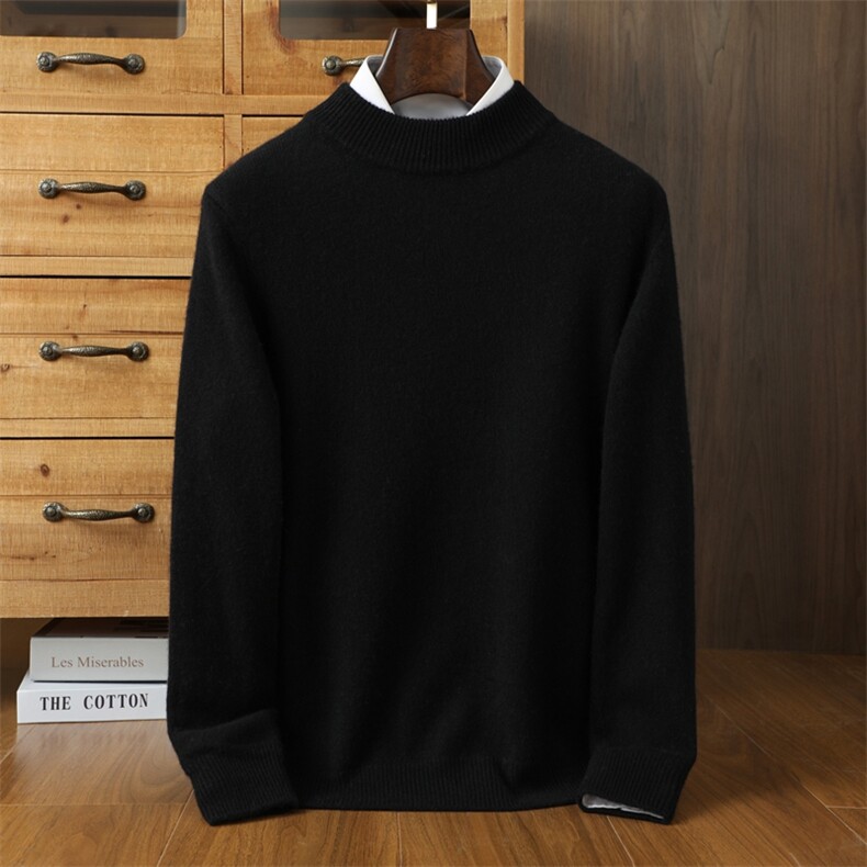 羊毛衫男士毛衣2025冬季宽松加厚半高领内搭打底针织衫立领羊绒衫，男装羊绒套衫，伊绒腾羊绒