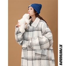 毛呢羊羔绒外套秋冬格子加绒加厚棉服美式高街外套A170-M809-P128，男装棉衣，电商A170