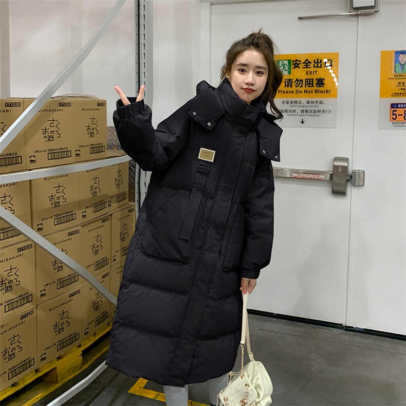爆款过膝中长款红色连帽羽绒棉服女2024冬季新款加厚保暖韩系棉袄,女装棉衣/棉服,2C037