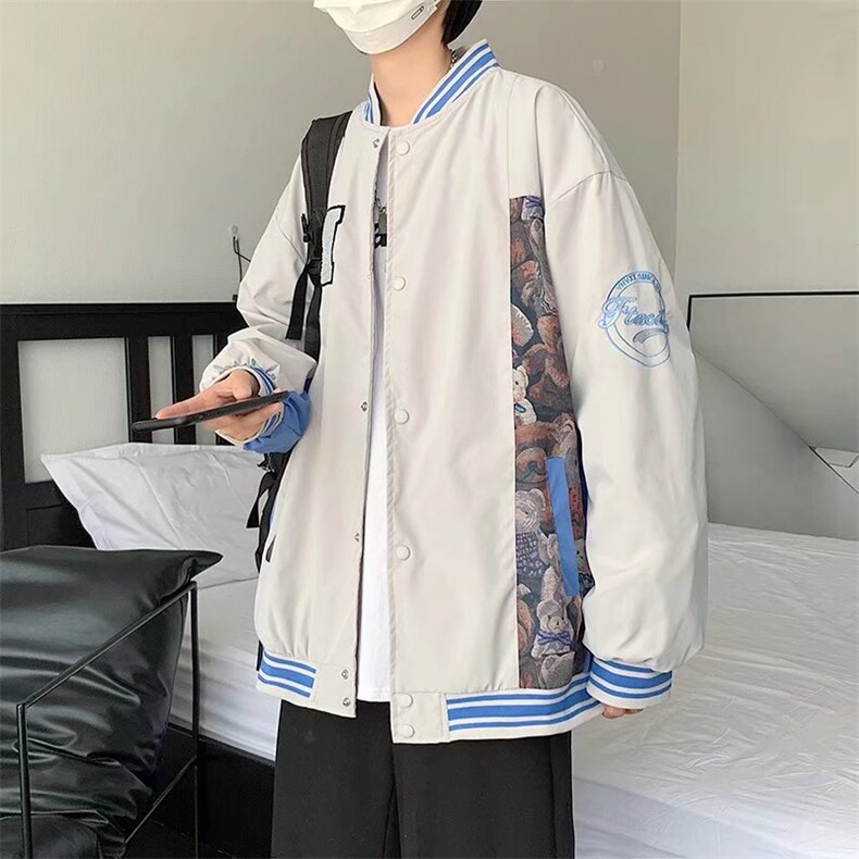 港风宽松棒球服男刺绣拼接夹克青少年立领长袖HY06P60,男装夹克,星座1116-2
