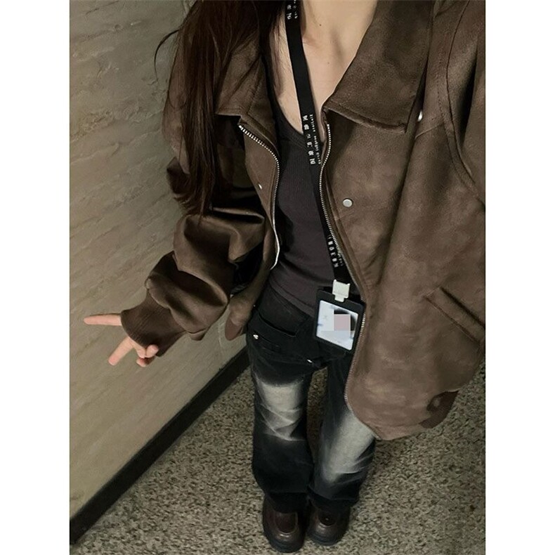 美式复古夹克痞帅翻领棒球服美拉德情侣皮衣513AJK2676P57,男装夹克,星座513A