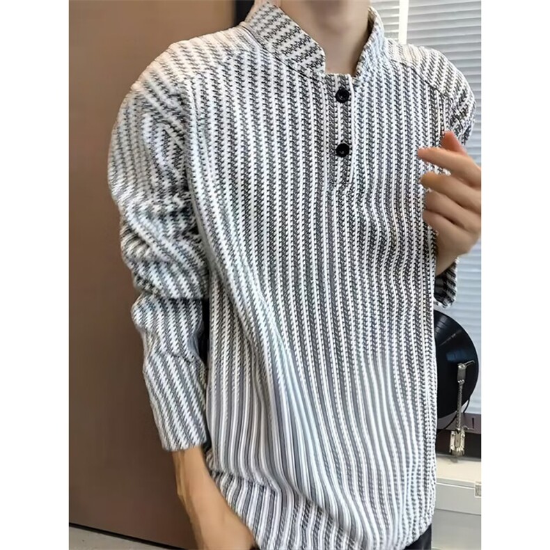 5696-P43美式复古潮牌港风拼色长袖Polo衫宽松休闲卫衣图片