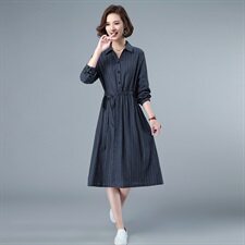 连衣裙单件简约2021年秋季长袖系带口袋，女装连衣裙，玛其路