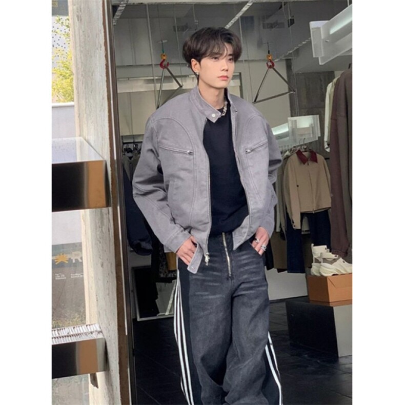 水洗牛仔外套男士秋季潮牌宽松立领潮流痞帅拉链夹克JM9333,男装工装外套,星座1116A（原606A-3）