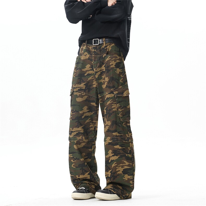 美式高街迷彩工装裤男女款宽松休闲可拆卸两穿直筒裤子YD310-P75，男装工装外套，星座509
