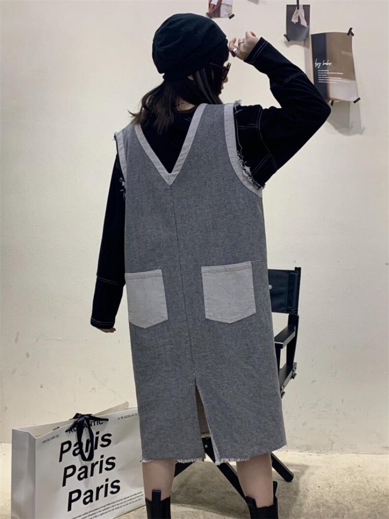 拼色牛仔马甲连衣裙，女装马甲，Alissa Lin