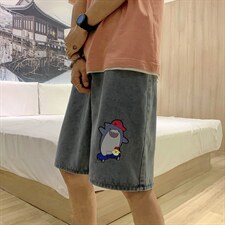 现货男装夏款印花直筒宽松牛仔短裤D201-DM29-P45，男装牛仔裤，电商D321-1