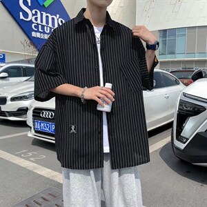 夏季短袖衬衫潮流帅气休闲衬衫条纹衬衫C550P28图片